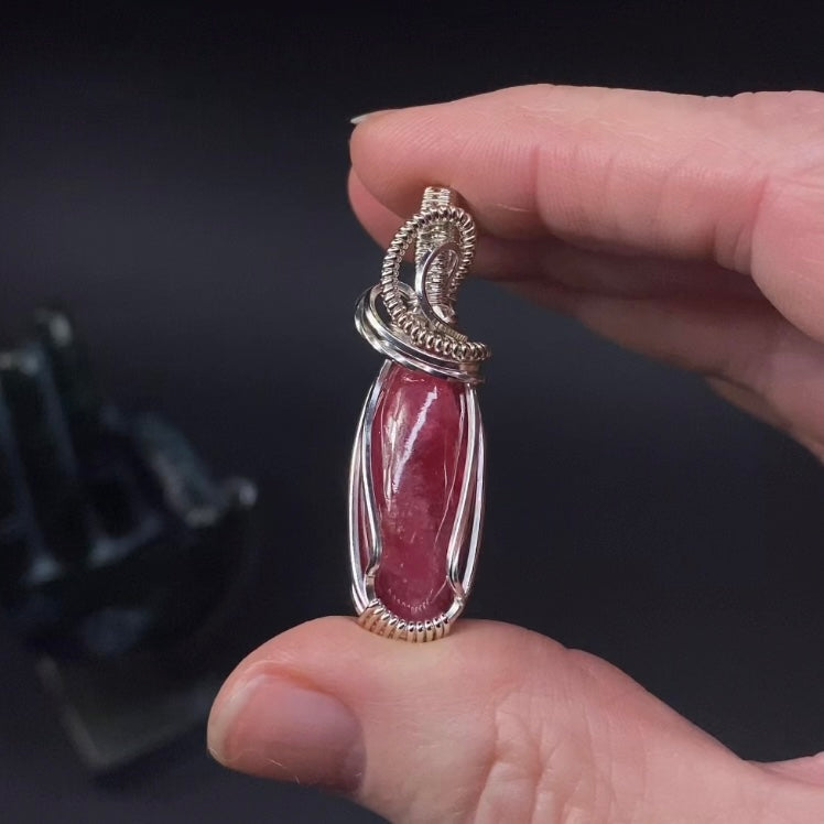 High Grade Polished Rhodonite & Sterling Silver Wire Wrapped Pendant
