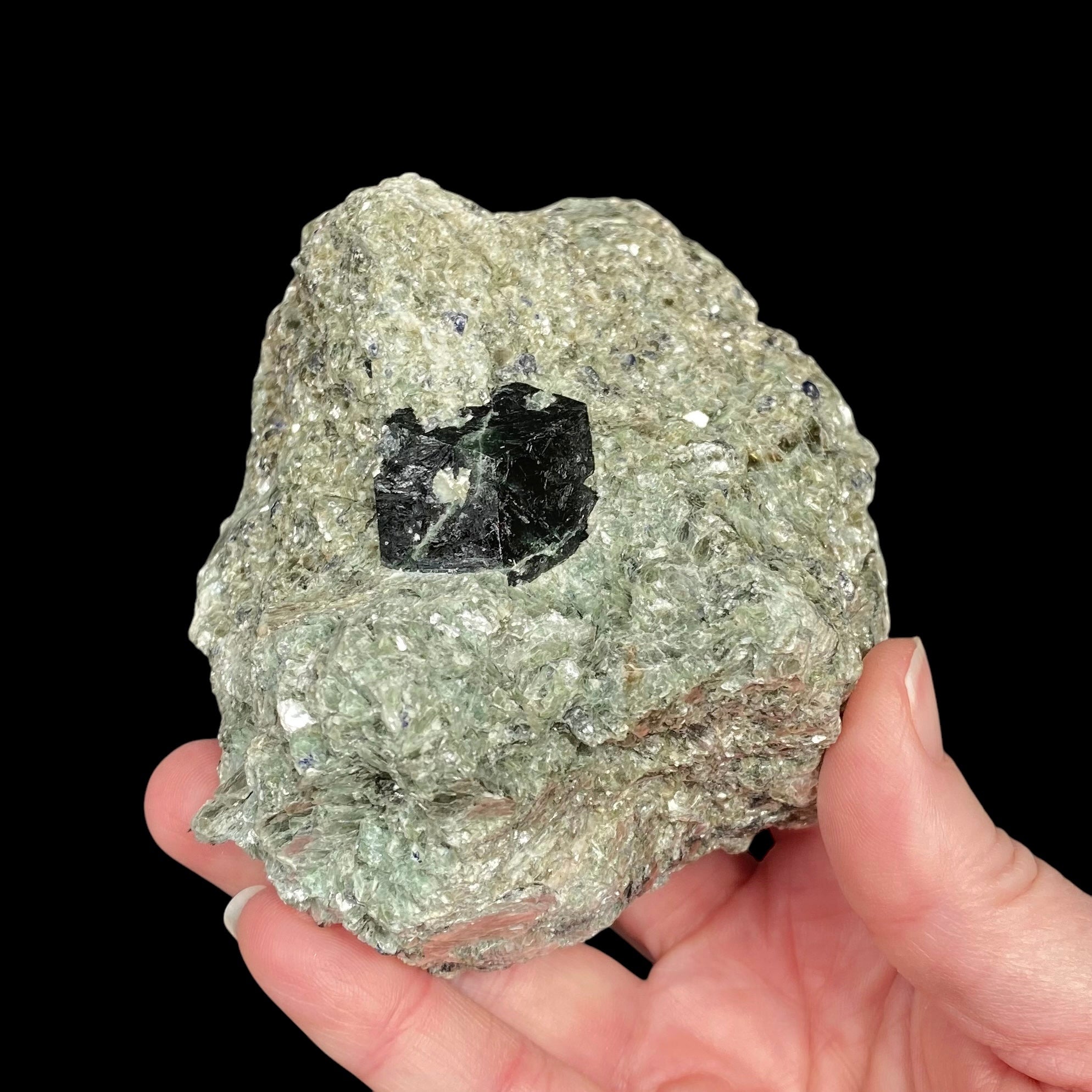 Dark Green Dravite, Uvite in a Beautiful Green Mica-Rich Matrix with Sapphires