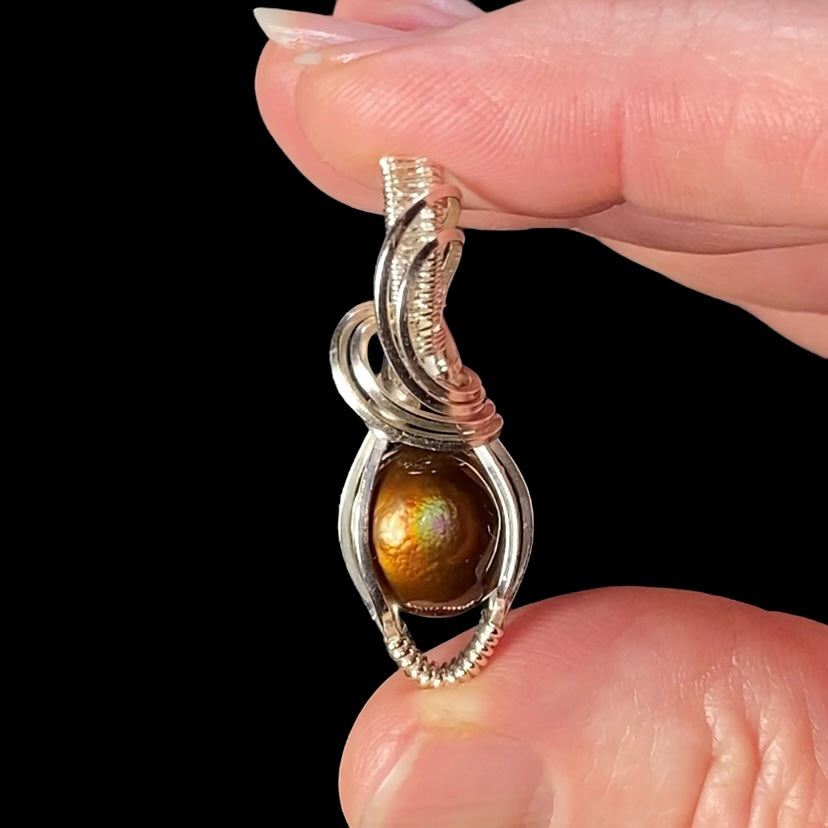 Mexican Fire Agate & Sterling Silver Wire Wrapped Pendant