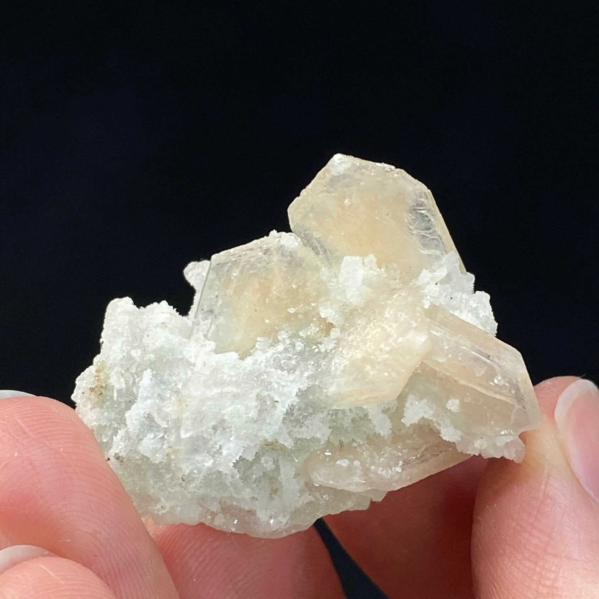 Gemmy Stilbite Crystals with Chalcedony Stalactites from Jalgaon, Maharashtra, India