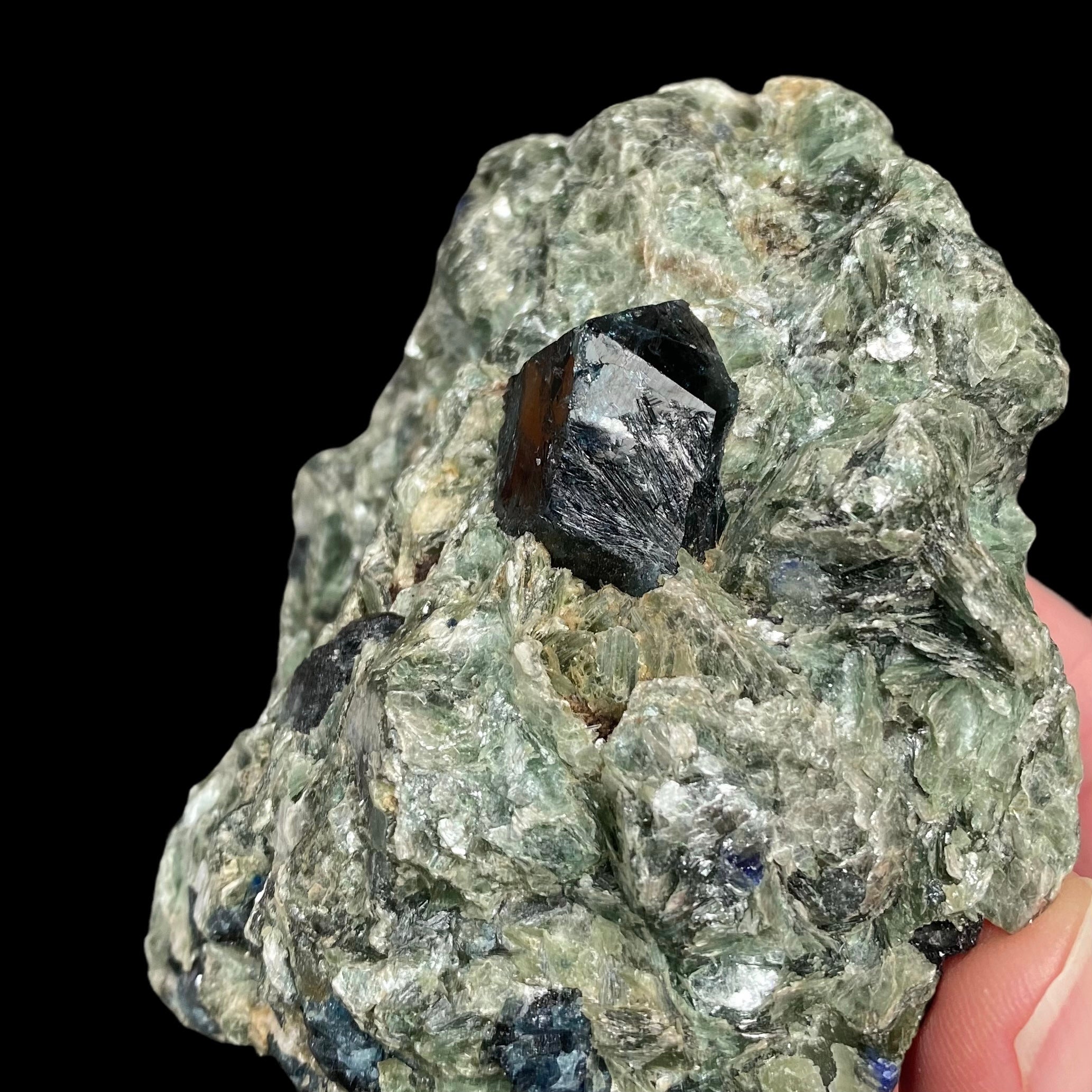 Dark Blue Dravite/Uvite in a Beautiful Green Mica-Rich Matrix with Sapphires