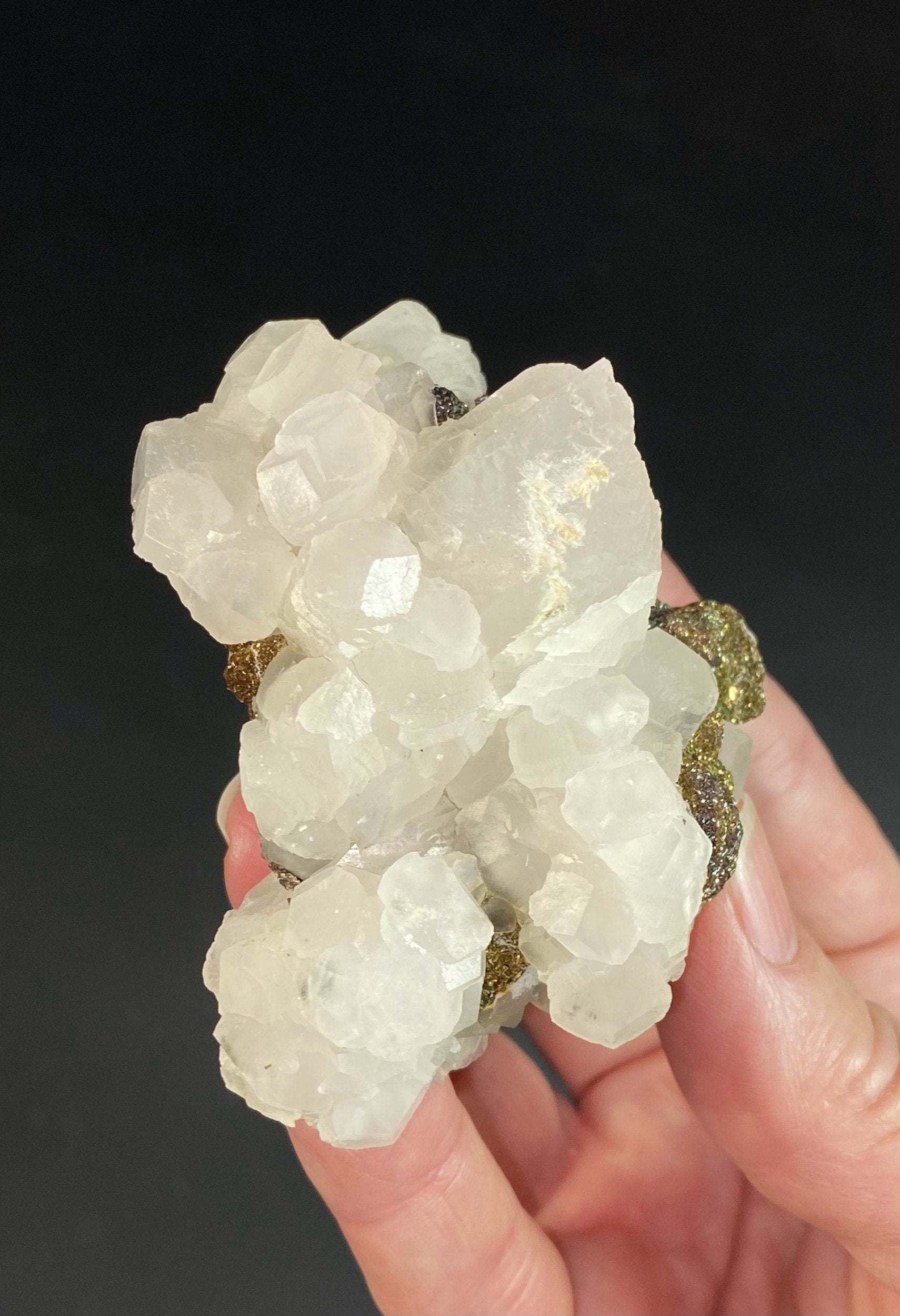 Fluorescent Calcite Specimen with Iridescent Pyrite from Trepca Mine Complex, Kosovo