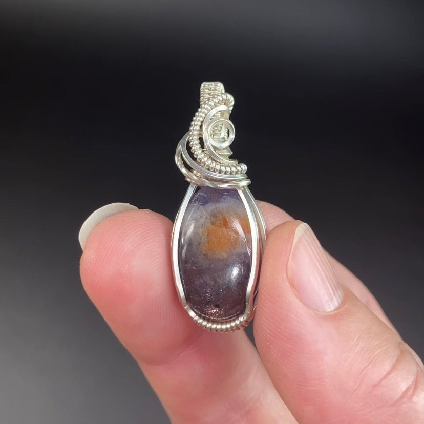 Sunstone in Iolite Tarnish Resistant Argentium Silver Wire Wrapped Pendant - Bloodshot Iolite