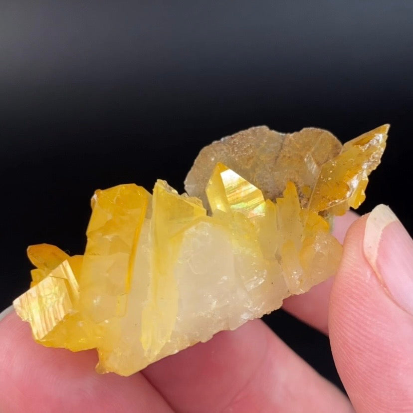 Golden Quartz Crystal Cluster with Natural Rainbow Iridescent Iron Oxide