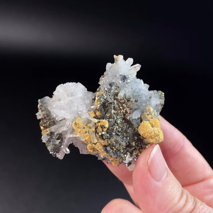 Iridescent Pyrite & Quartz Crystal Cluster from Trepca Mine Complex, Mitrovica, Kosovo