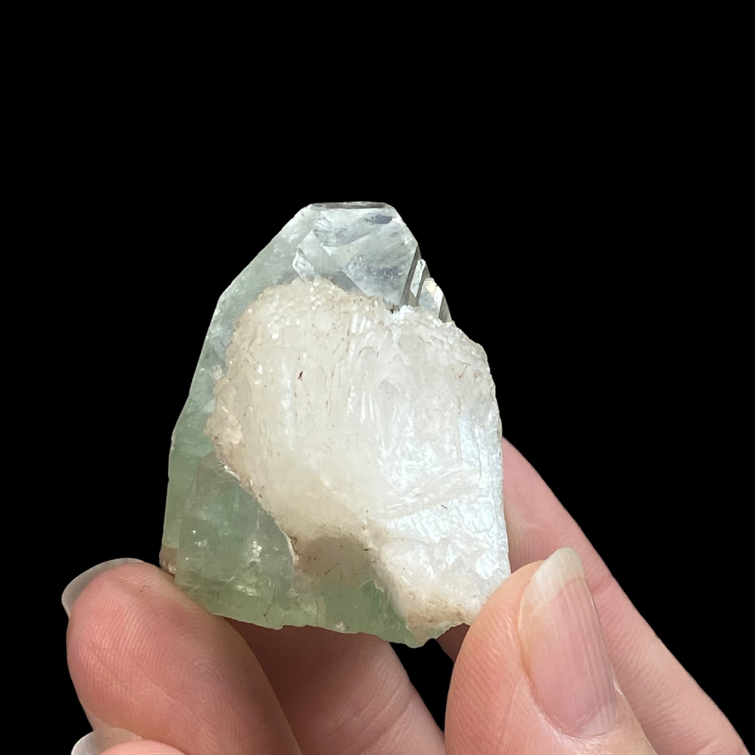 Green and Clear Apophyllite Crystal with Stilbite from Jalgaon, Maharashtra, India