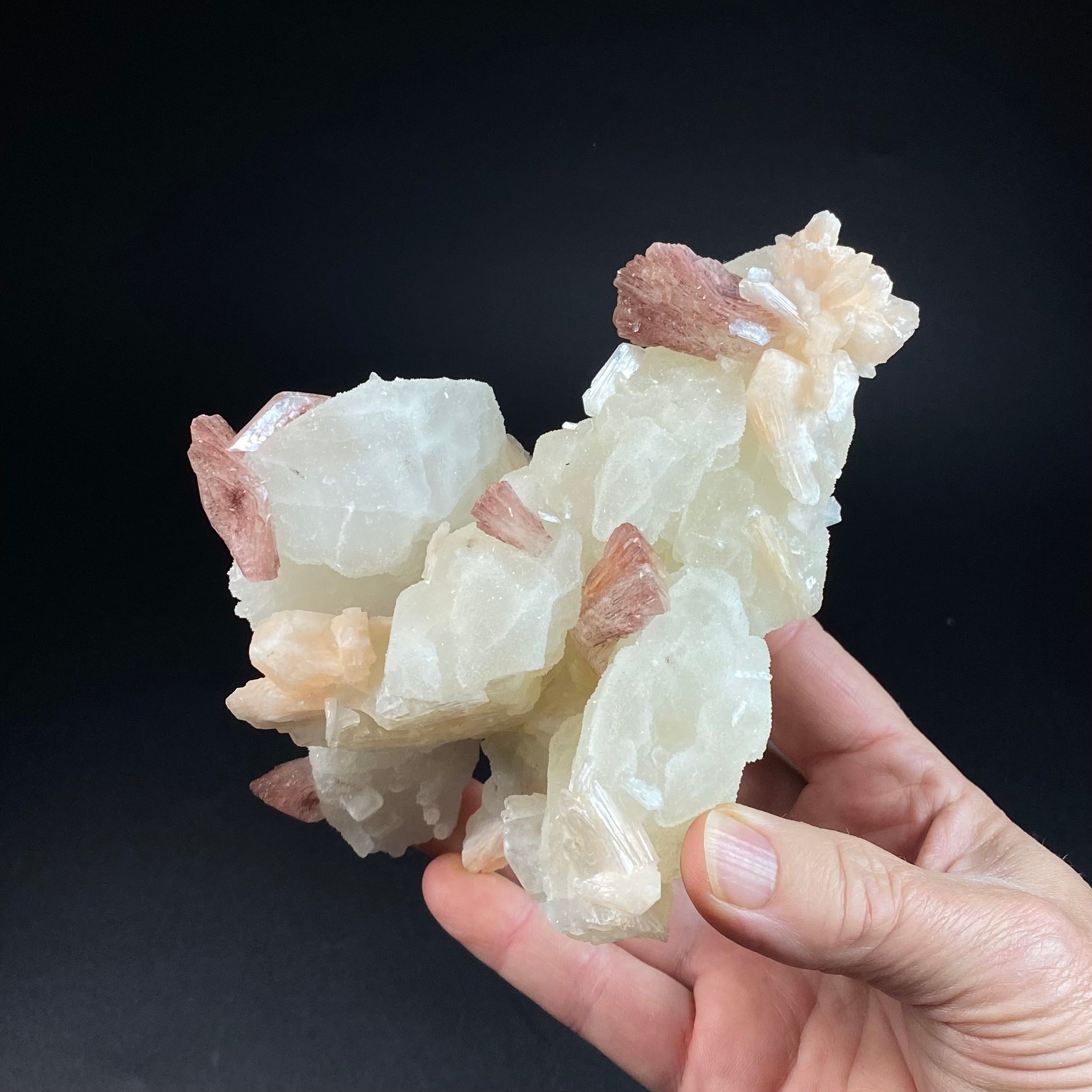 Unique Cluster of Calcite Rhombohedrons with Red Heulandite & Stilbite