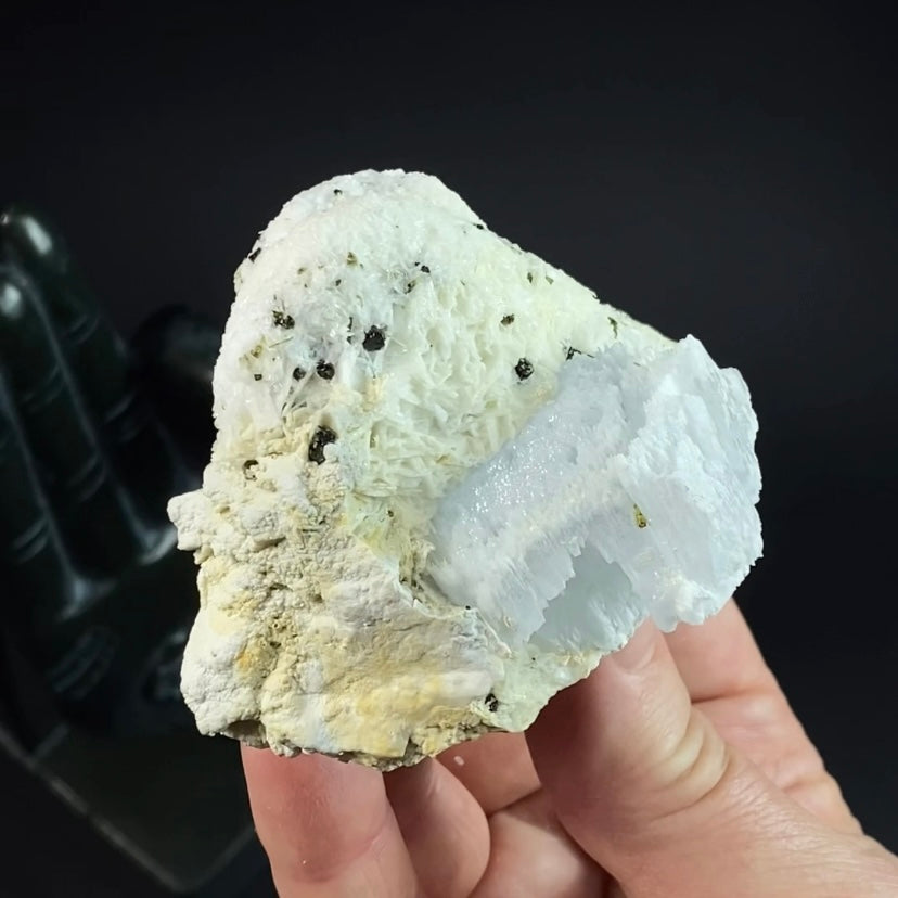 Etched Aquamarine Crystal with Phlogopite on Feldspar Matrix