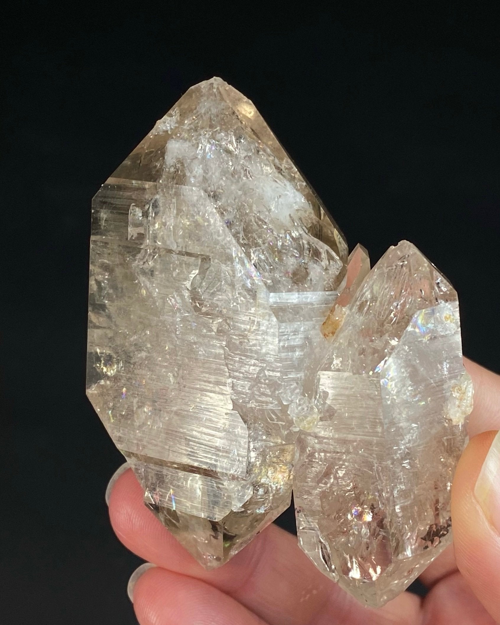 Double Terminated Twin Fenster Skeletal Quartz Crystal Cluster