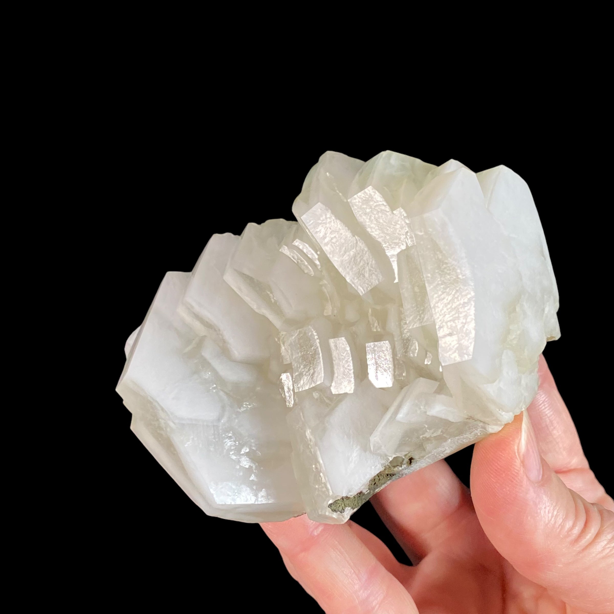 Fluorescent Hexagonal Sandwich Calcite Crystal Cluster