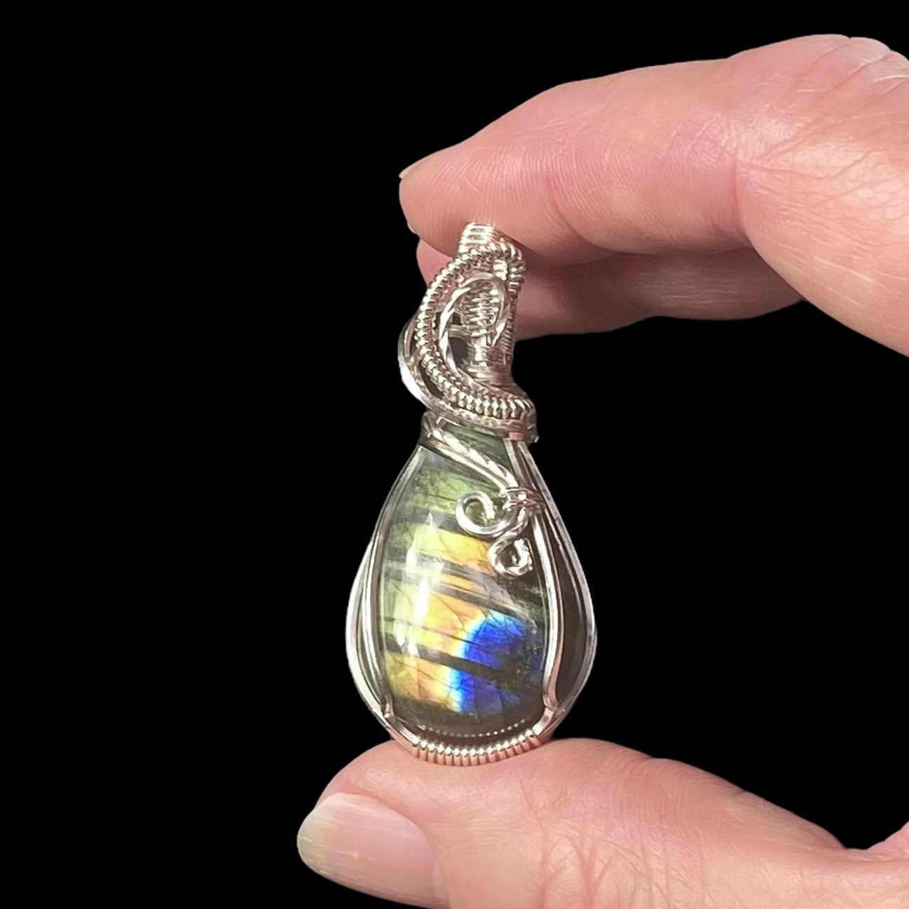 Labradorite & Sterling Silver Wire Wrapped Pendant, Natural Stone & Crystal Jewelry
