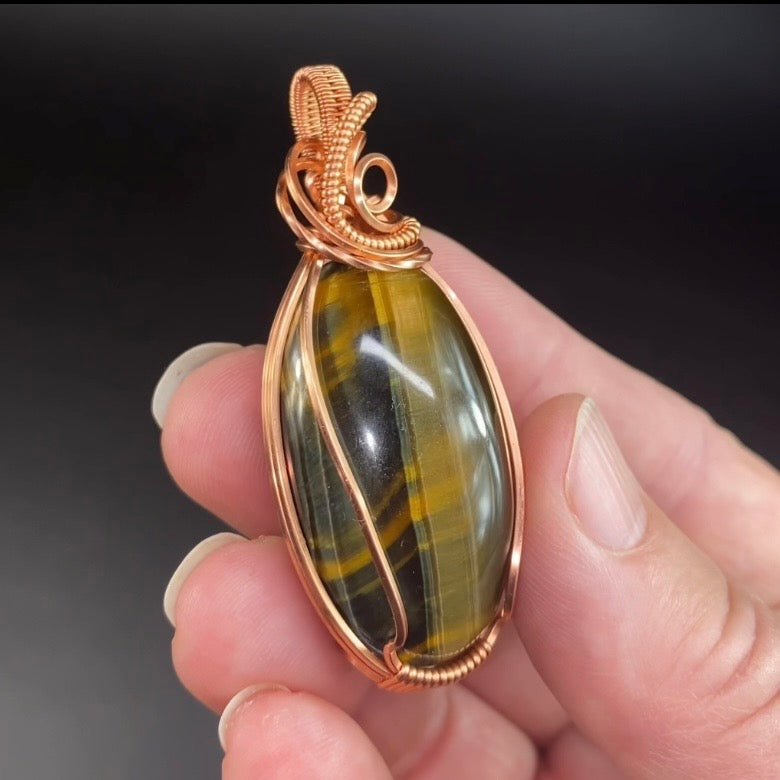Tiger Eye & Copper Wire Wrapped Pendant