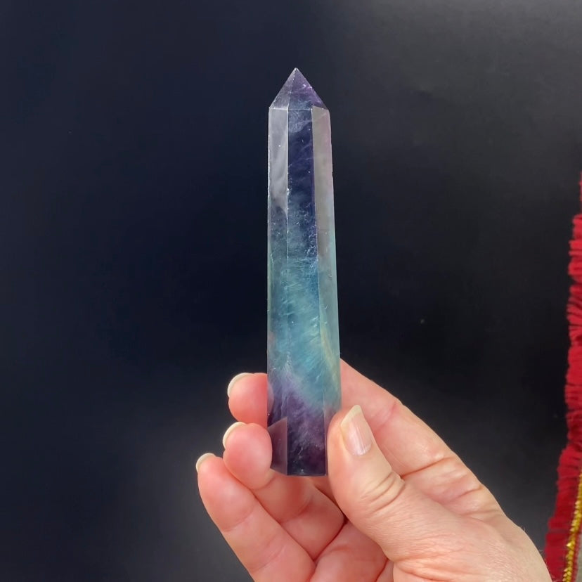Purple and Green Fluorite Polished Tower