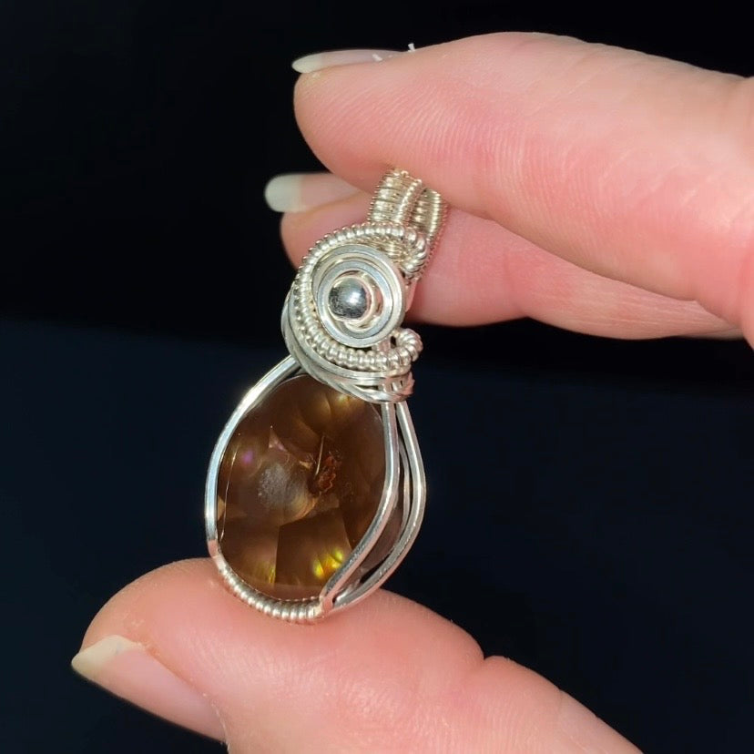 Mexican Fire Agate & Sterling Silver Wire Wrapped Pendant
