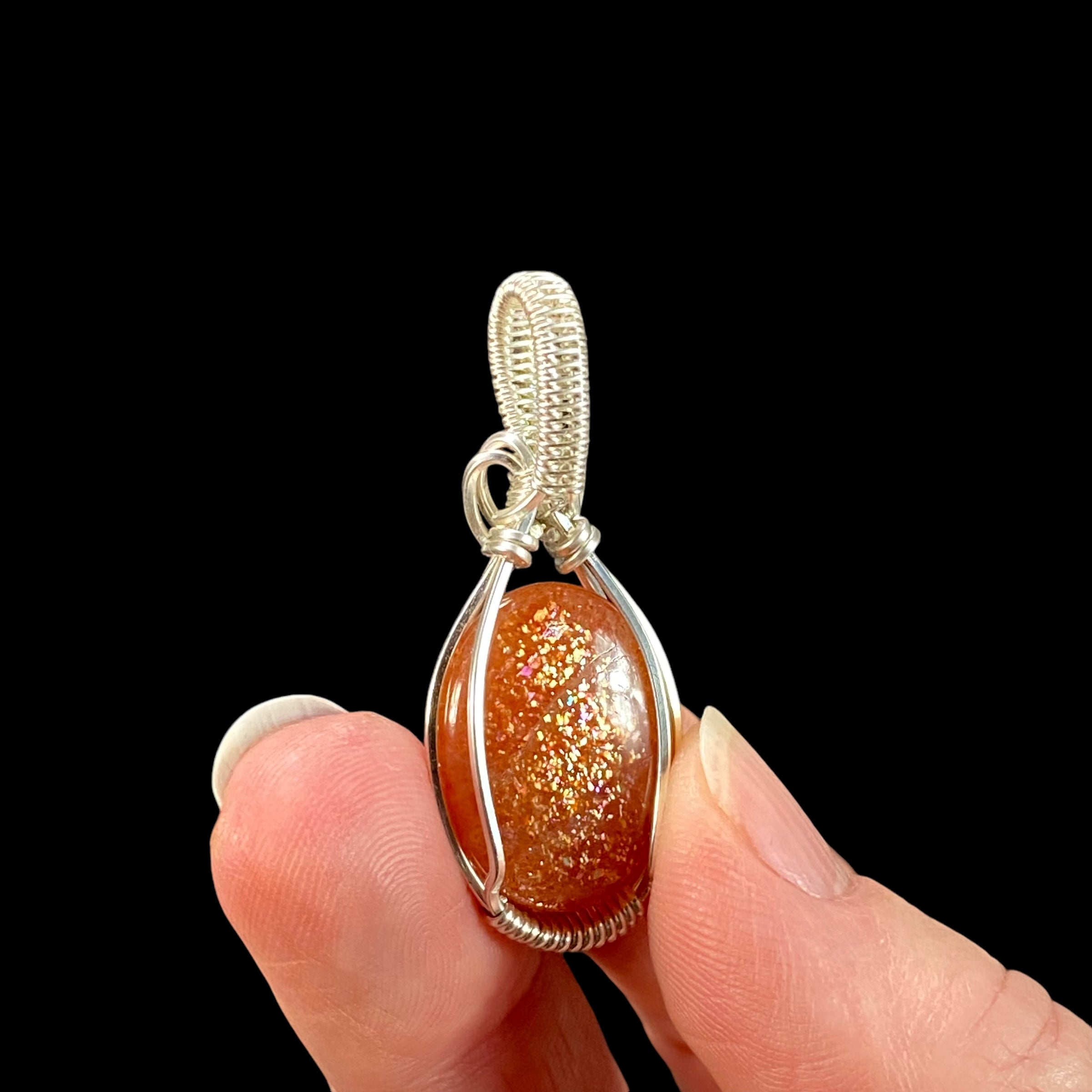 Sunstone and Sterling Silver Wire Wrapped Pendant