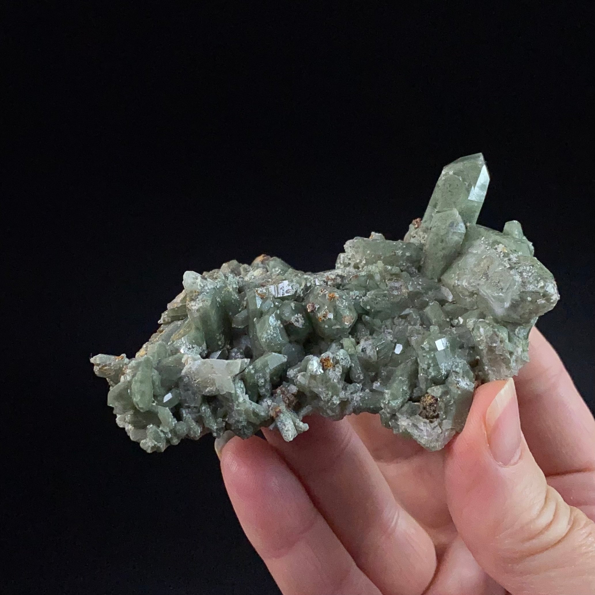 Lustrous Chlorite Included Quartz Cluster