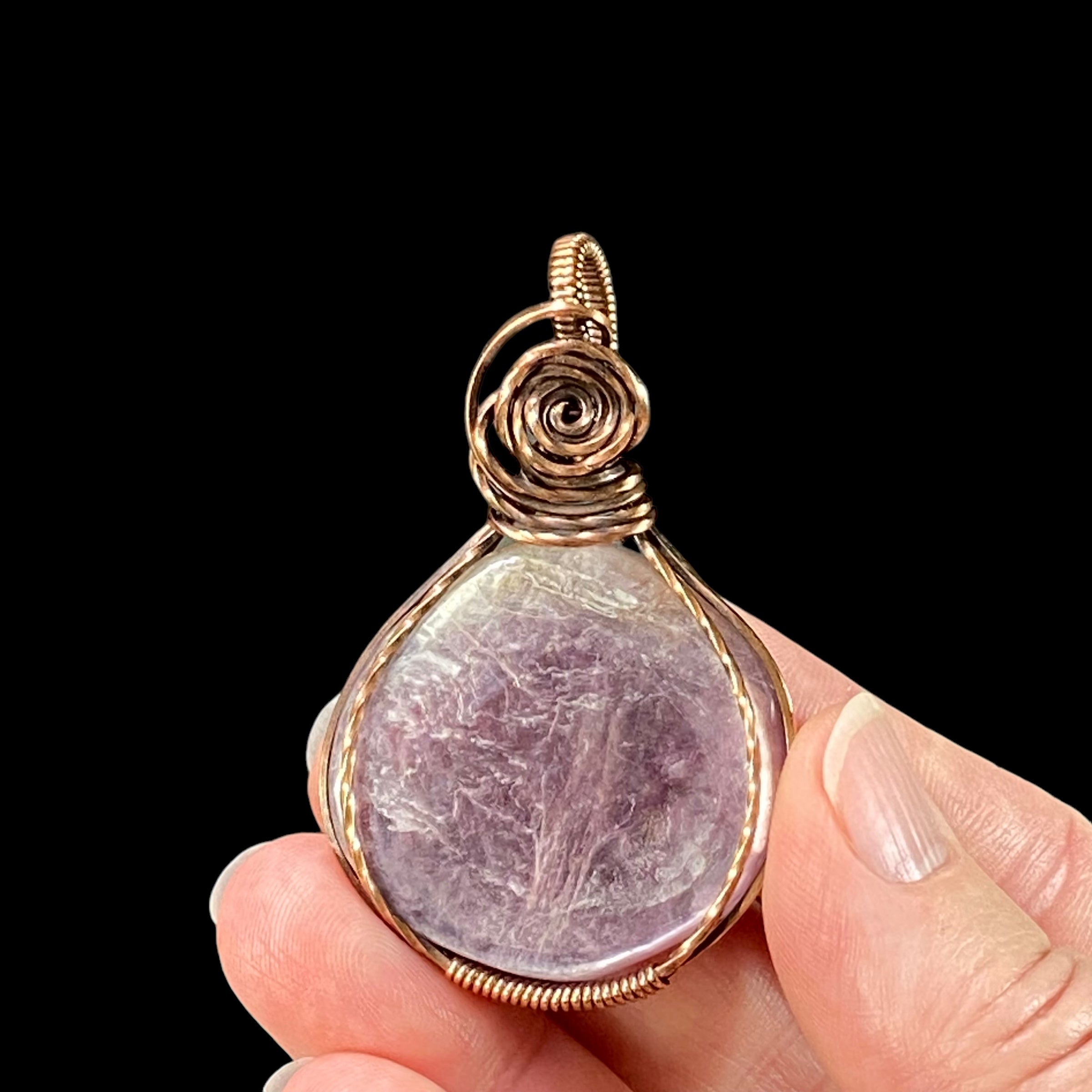 Lepidolite Mica and Copper Handmade Wire Wrapped Pendant