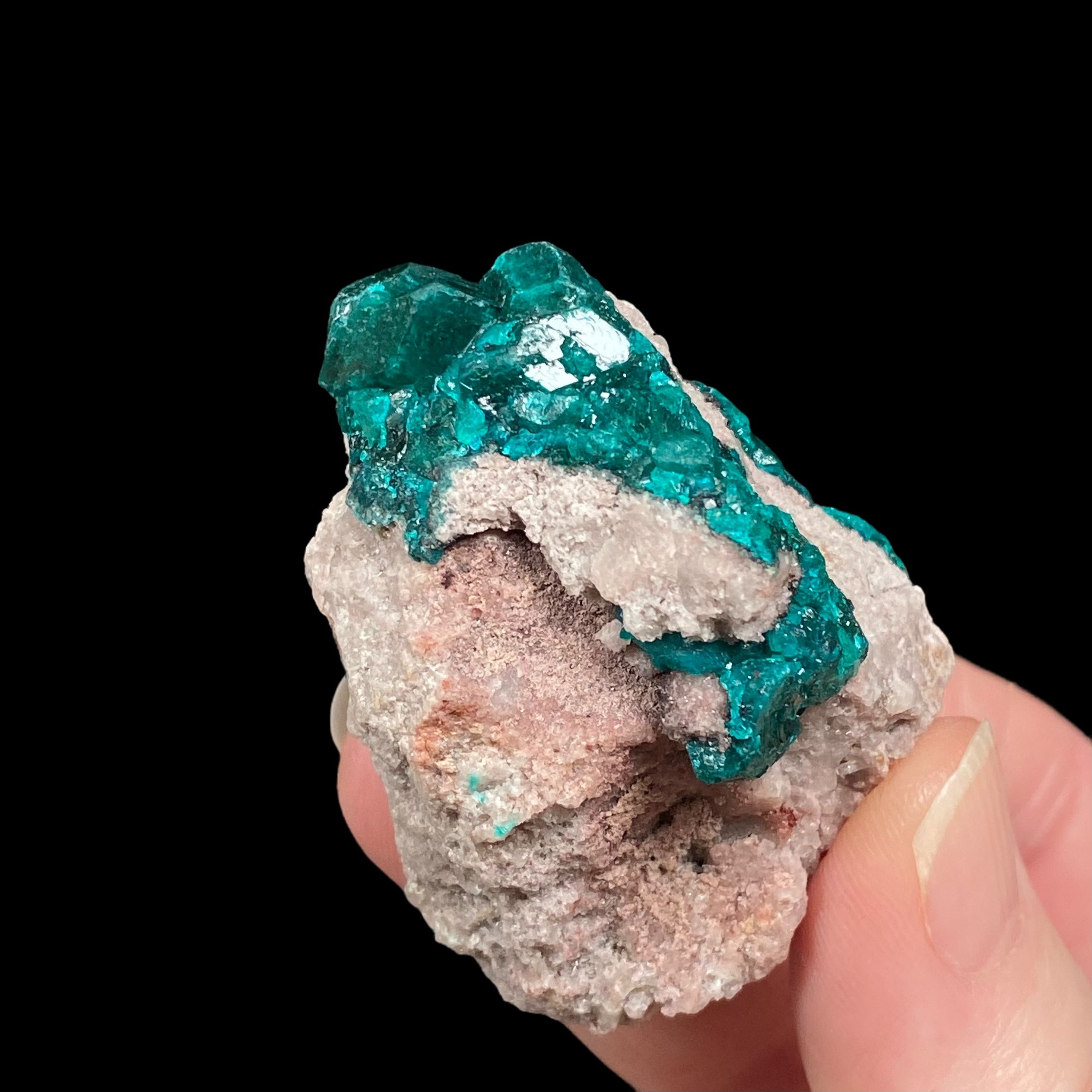 Dioptase Crystals on Sandy Quartz Rich Matrix