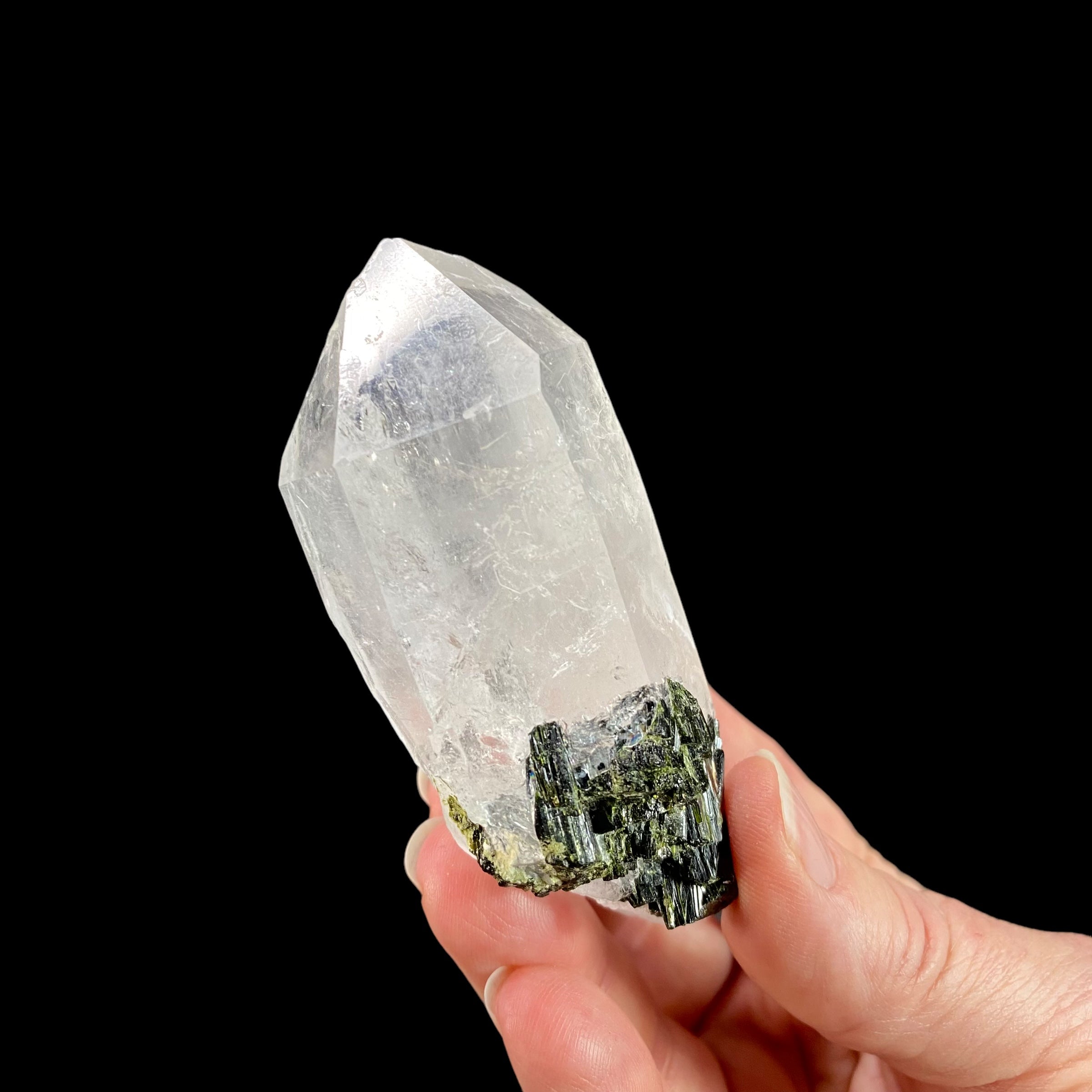 Quartz Crystal with Dark Green Epidote Crystals