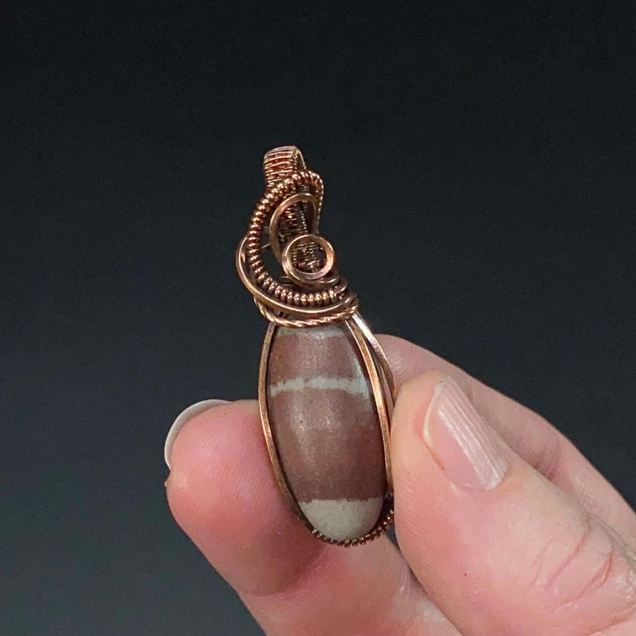 Shiva Lingam and Copper Wire Wrapped Pendant