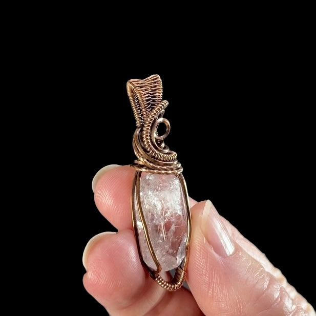 Natural Danburite Crystal and Copper Wire Wrapped Pendant
