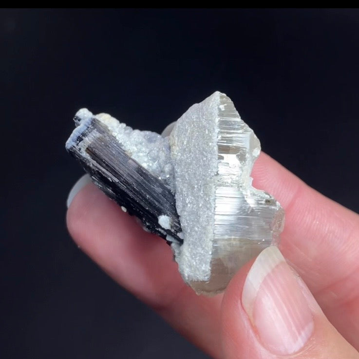 Bicolor Black Tourmaline Schorl Crystal with Smoky Quartz and Feldspar from Shigar Valley, Pakistan