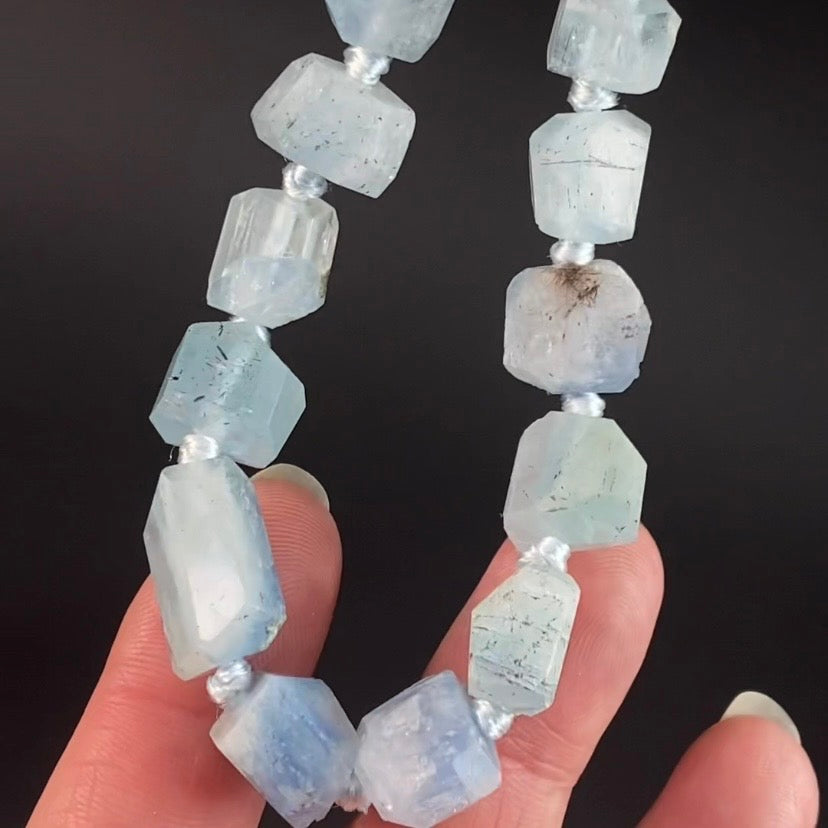 Polished Aquamarine Crystal Knotted Necklace