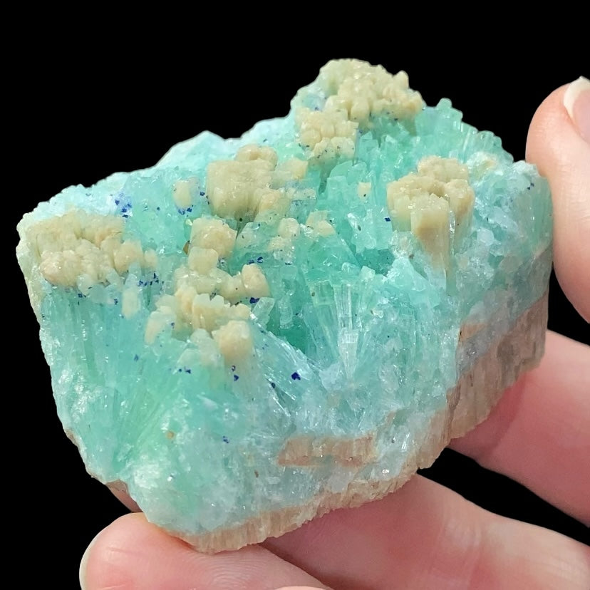 Green & Brown Aragonite Cluster with Minor Azurite - Green Areas Phosphorescent
