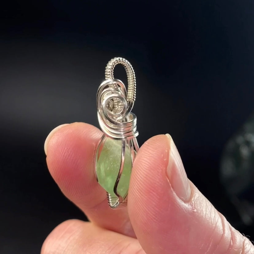 Terminated Raw Peridot and Sterling Silver Wire Wrapped Pendant