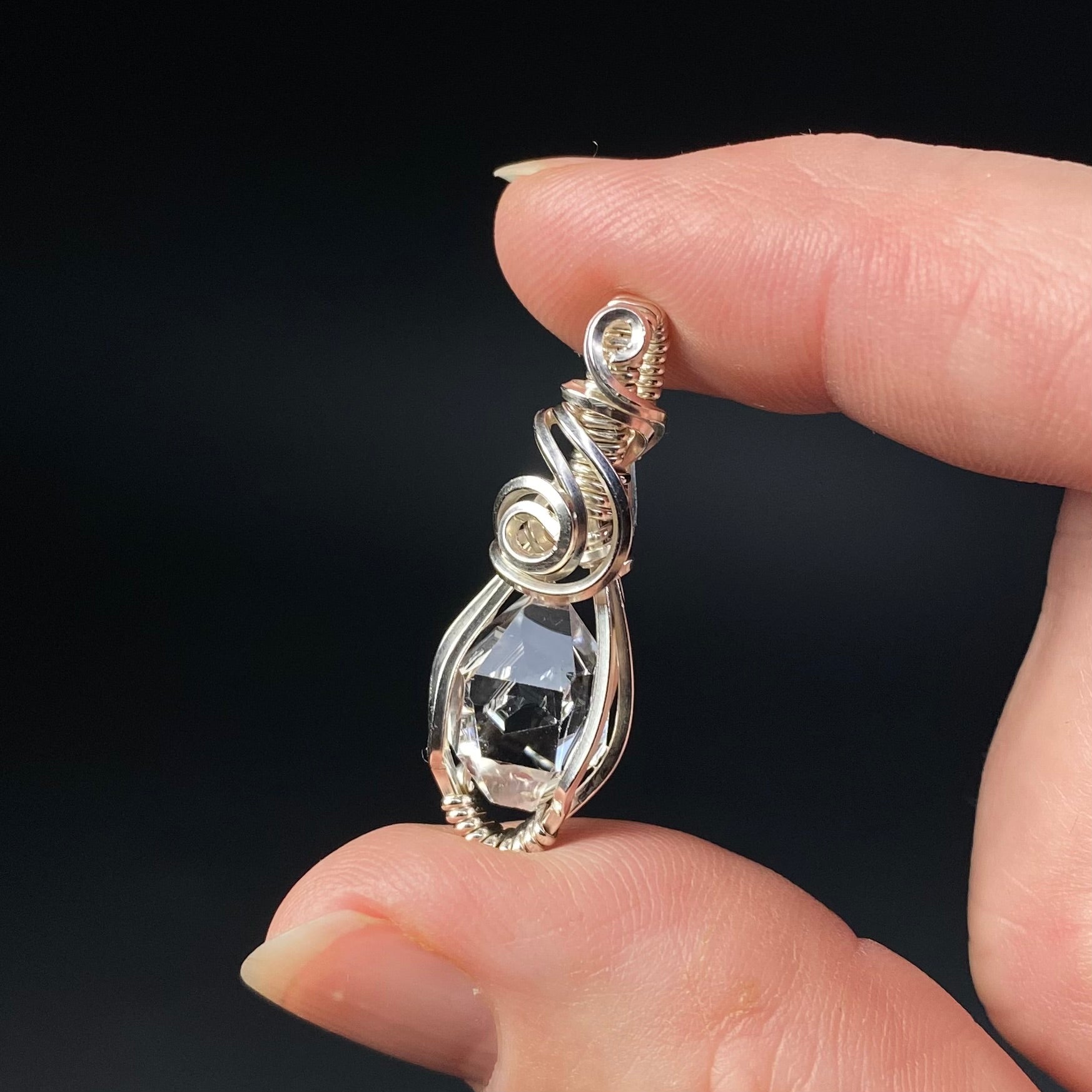 Herkimer Diamond Quartz & Sterling Silver Wire Wrapped Pendant