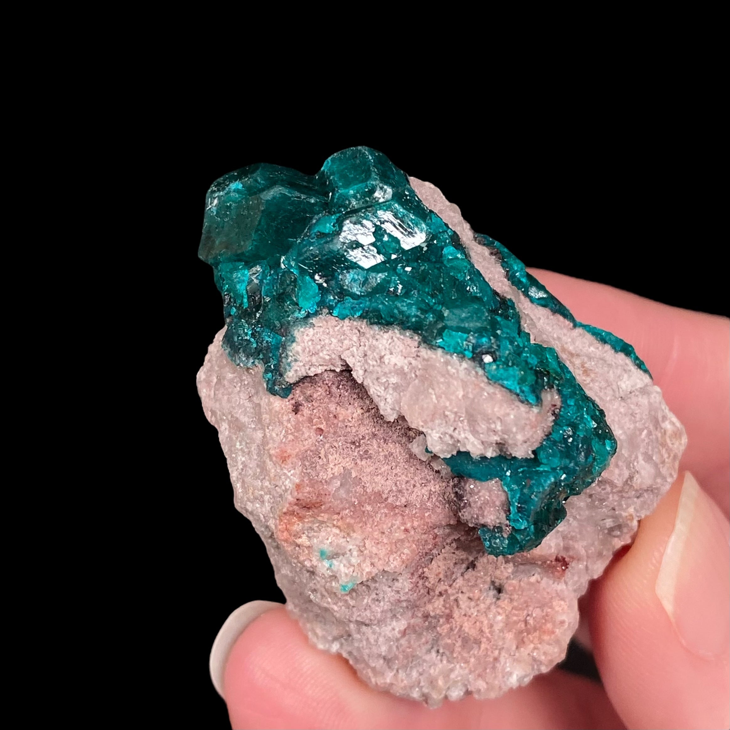 Dioptase Crystals on Sandy Quartz Rich Matrix