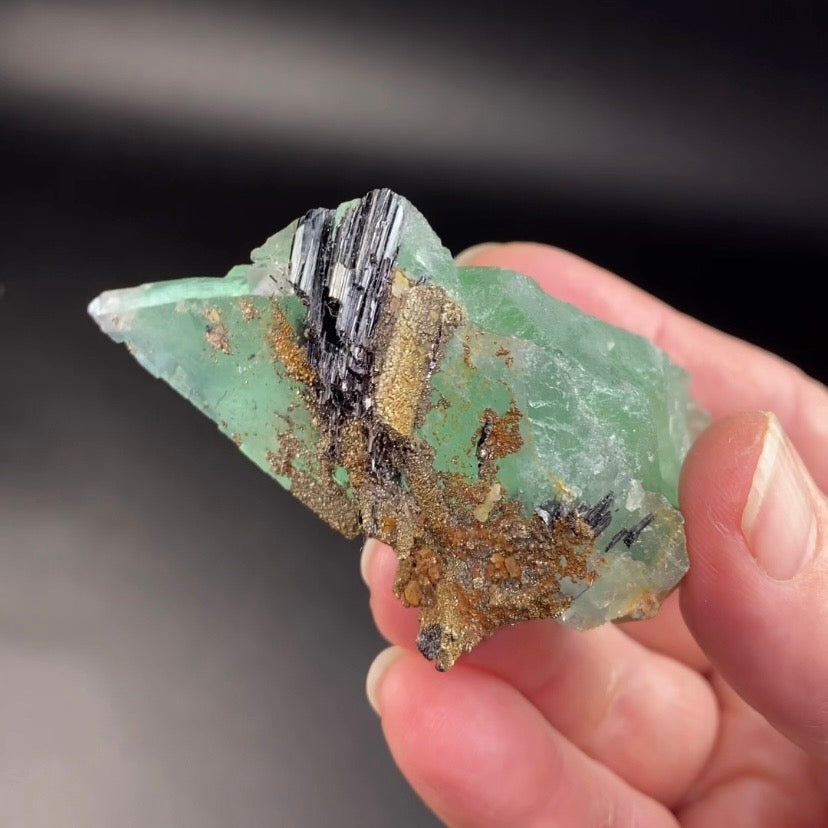 Green Cubic Fluorite Specimen with Stibnite & Pyrite, Yaogangxian Mine