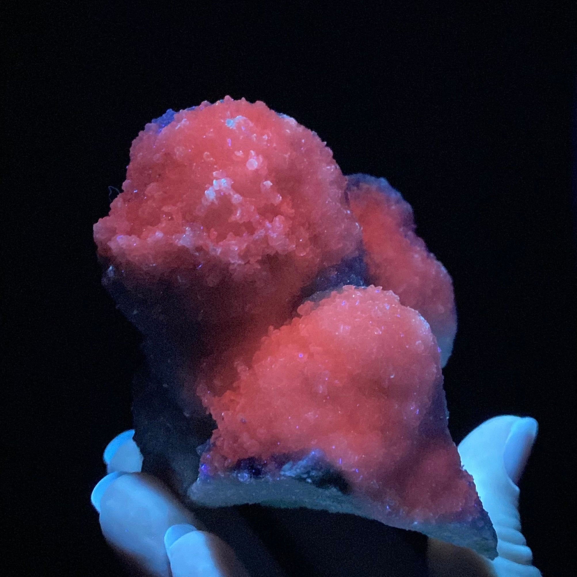 Botryoidal Rhodochrosite, with Mangano Calcite and Pyrite