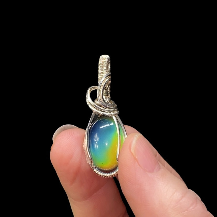 Color Changing Mood Stone & Sterling Silver Wire Wrapped Pendant