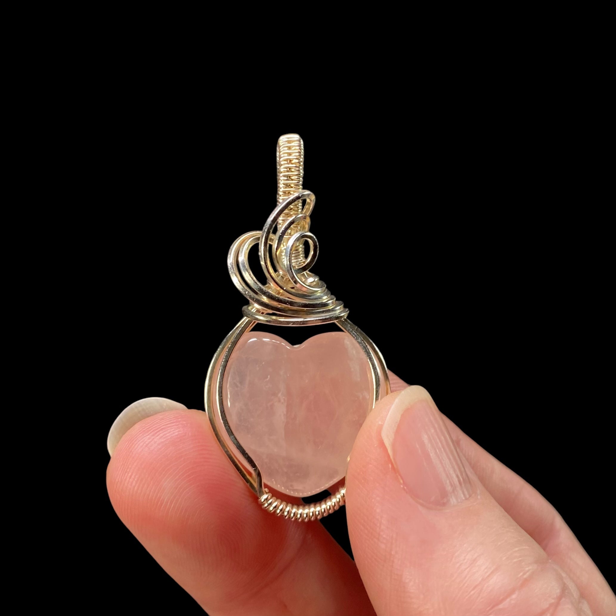 Rose Quartz Heart and Sterling Silver Wire Wrapped Pendant