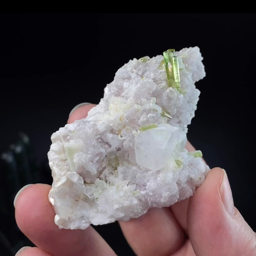 Clear Topaz Crystal with Green Tourmaline and Lepidolite