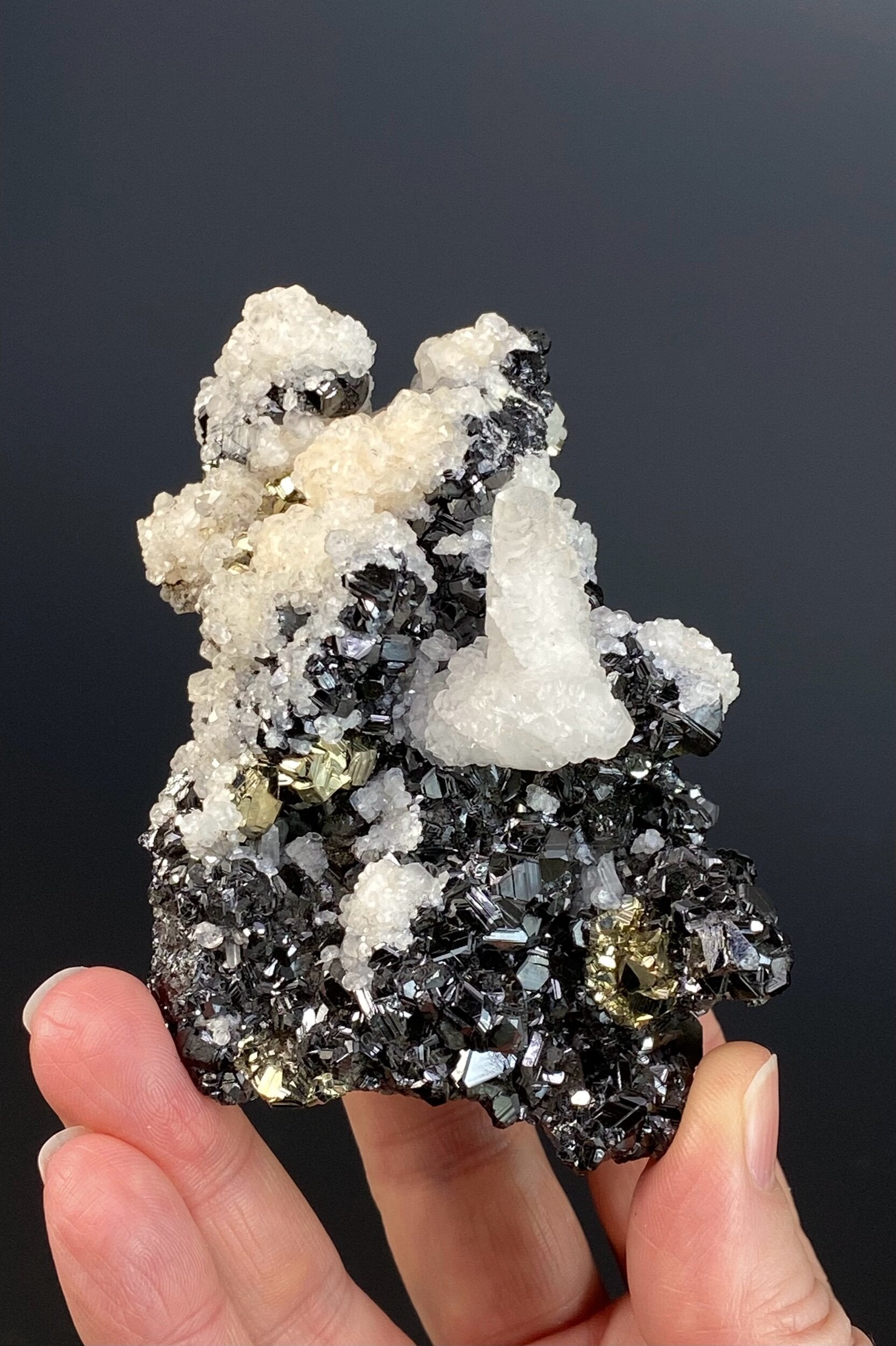 Kosovo Sphalerite Crystal Cluster with Fluorescent Calcite & Pyrite from Trepça Mines