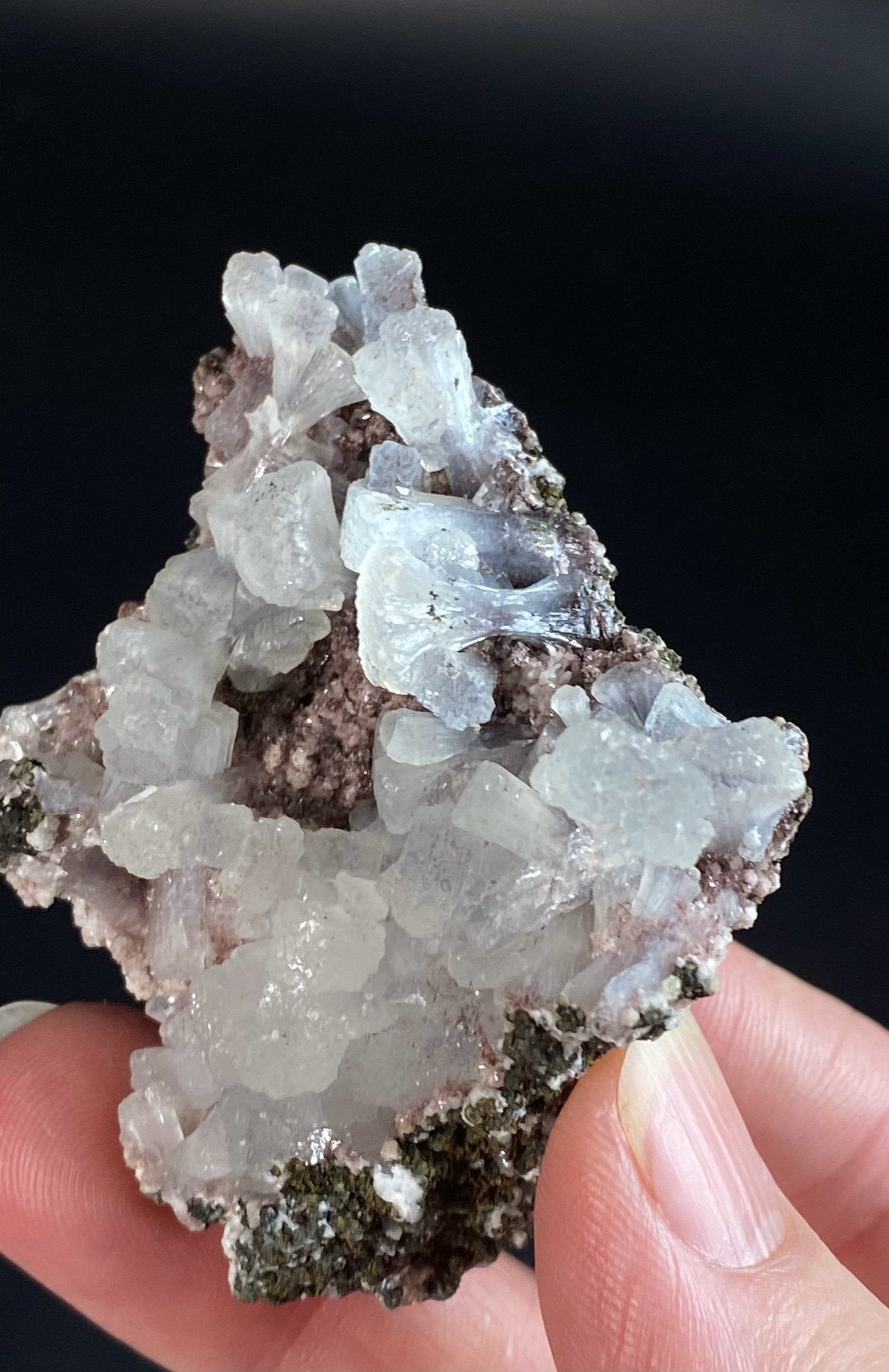 Clear Stilbite Cluster with Red Hematite, Maharashtra, India