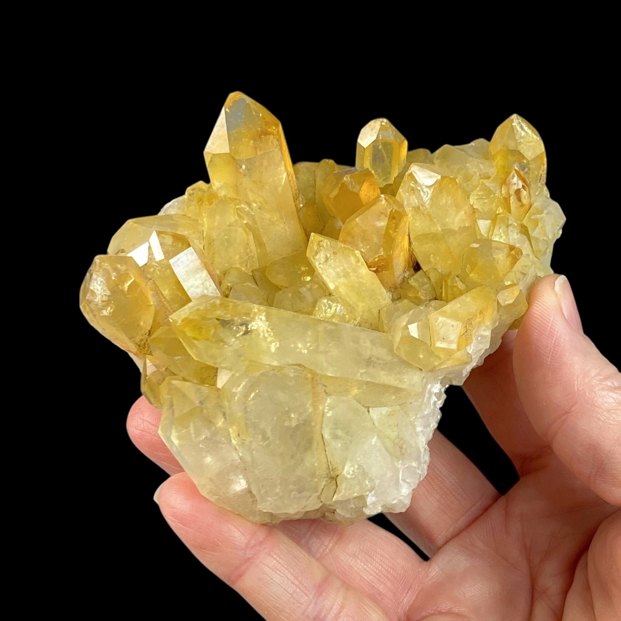 Clear Quartz Crystal Cluster with Natural Yellow Iron Oxide Coating