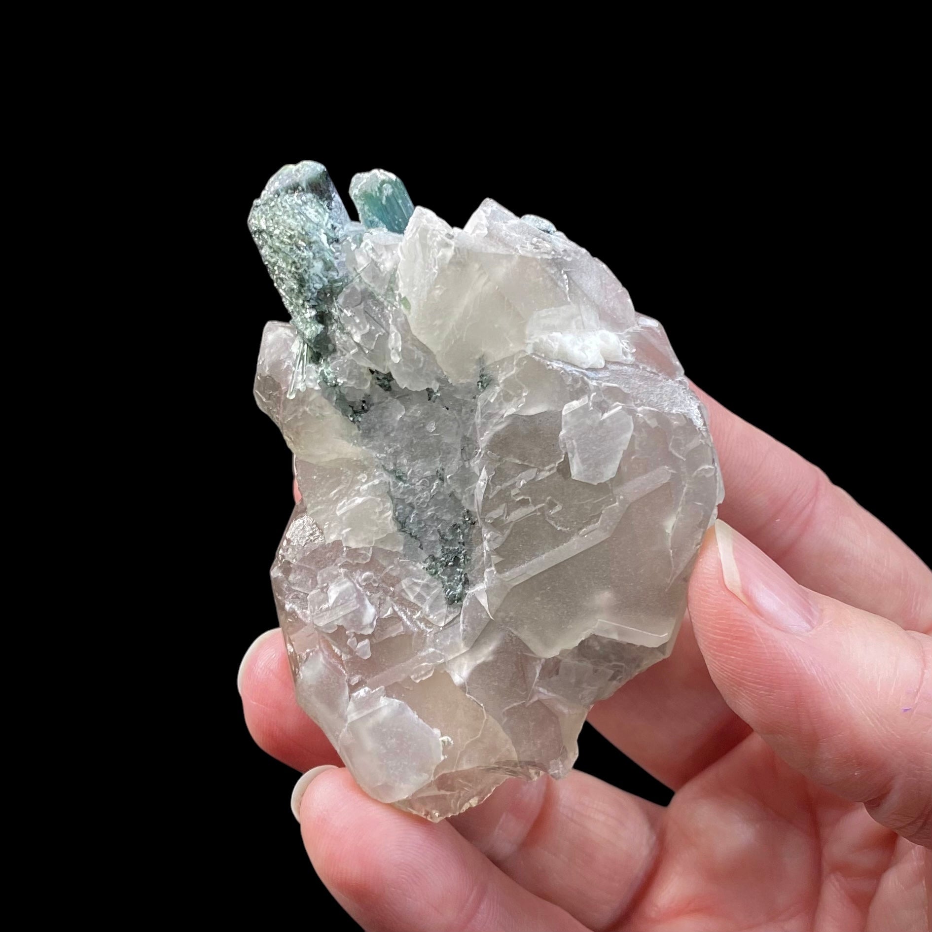 Green Tourmaline Crystal Cluster with Quartz
