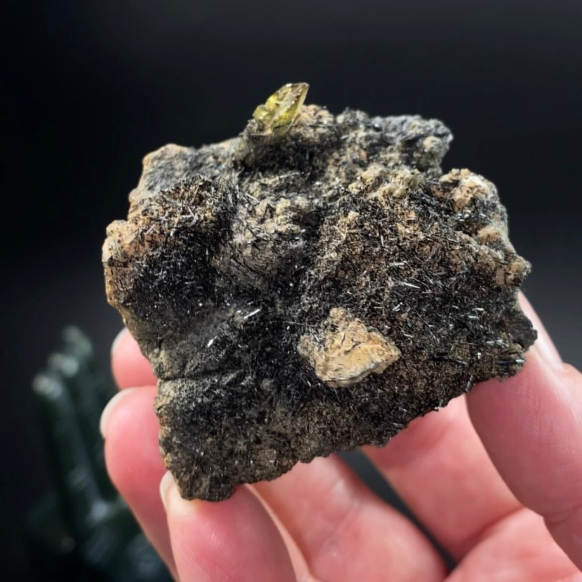 Yellow Green Titanite Sphene Crystal with Rutile on Matrix