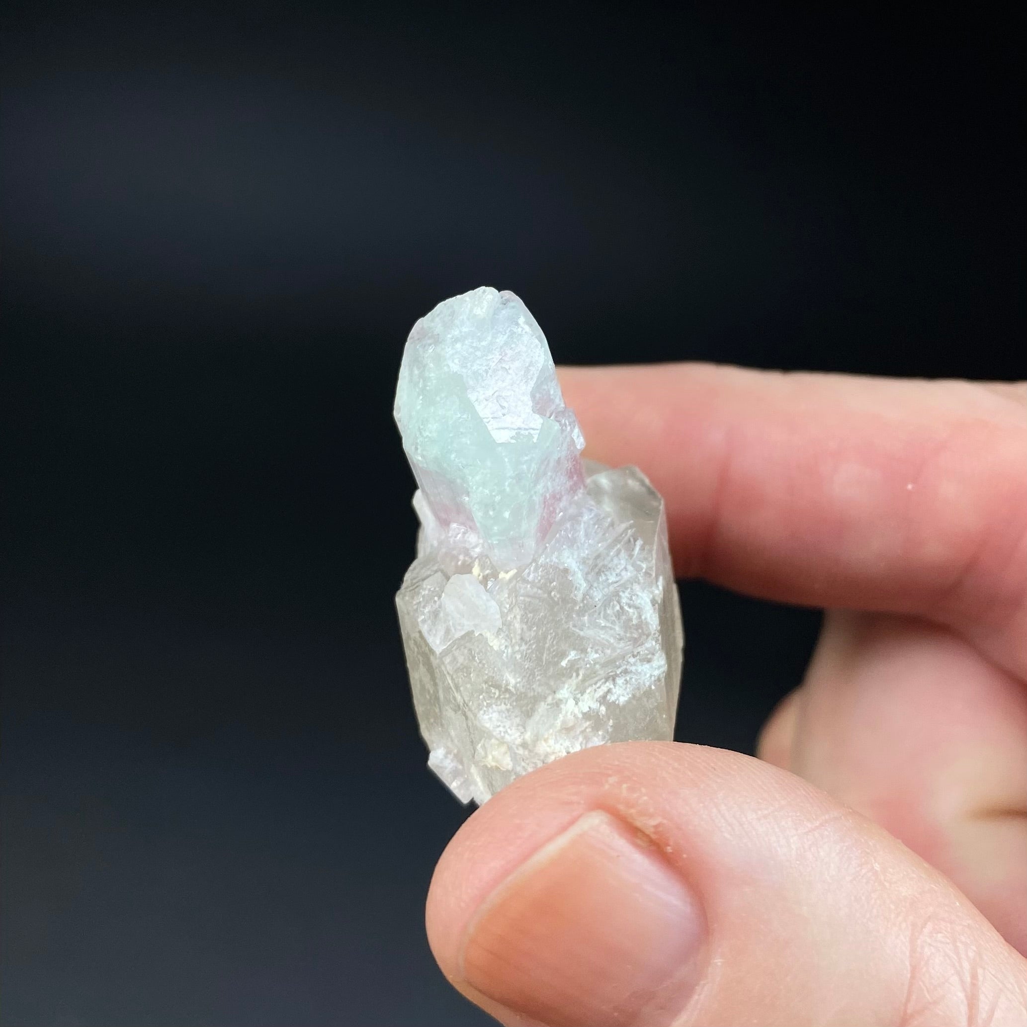 Bicolor Pink & Green Tourmaline on a Light Smoky Quartz Crystal