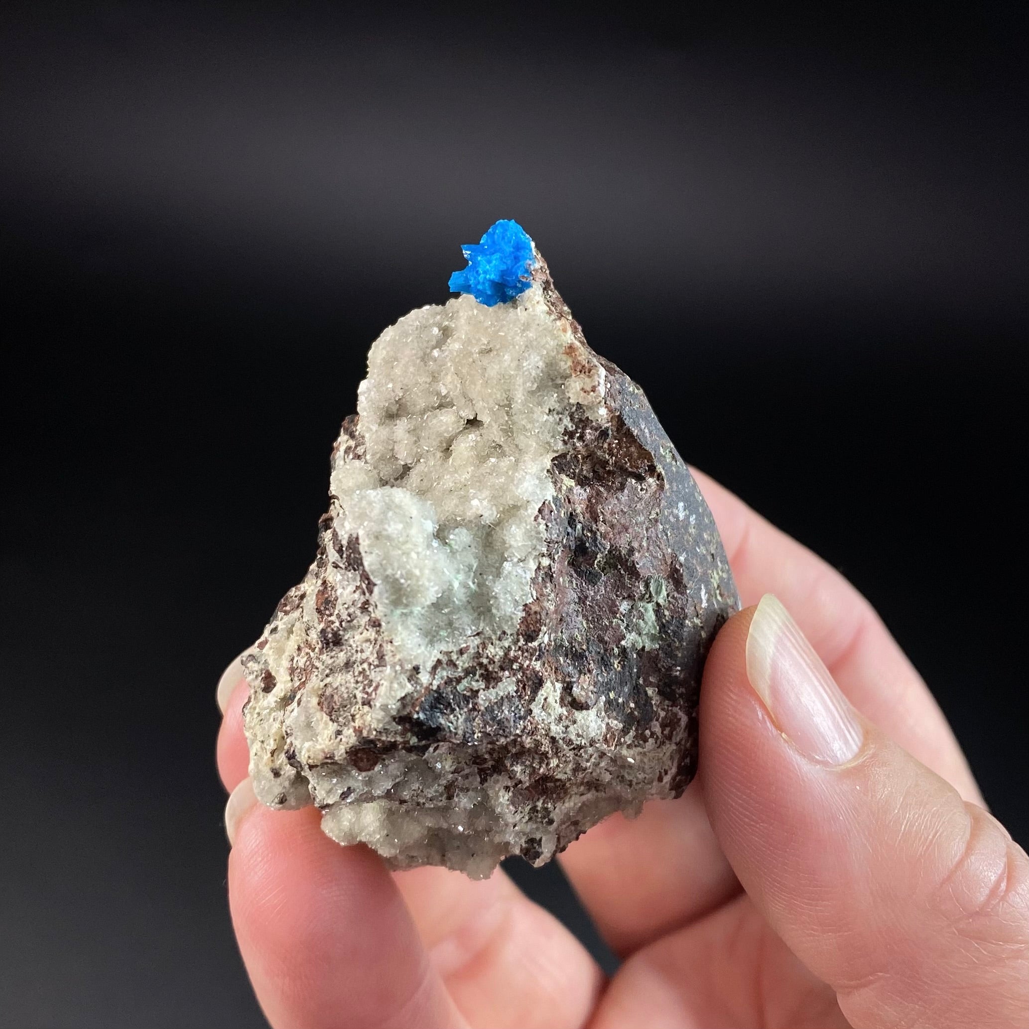 Vibrant Blue Cavansite Cluster on Druzy Stilbite & Basalt Matrix