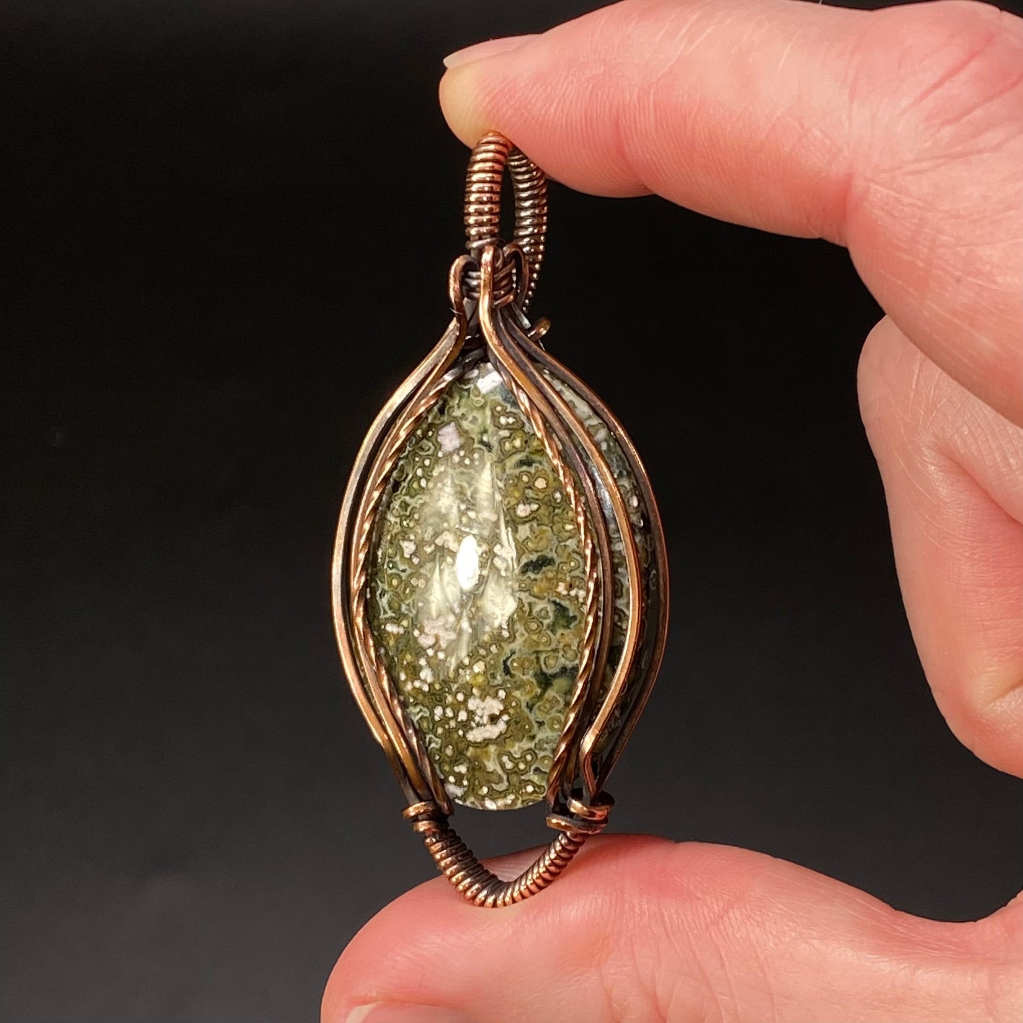 Ocean Jasper and Copper Wire Wrapped Pendant