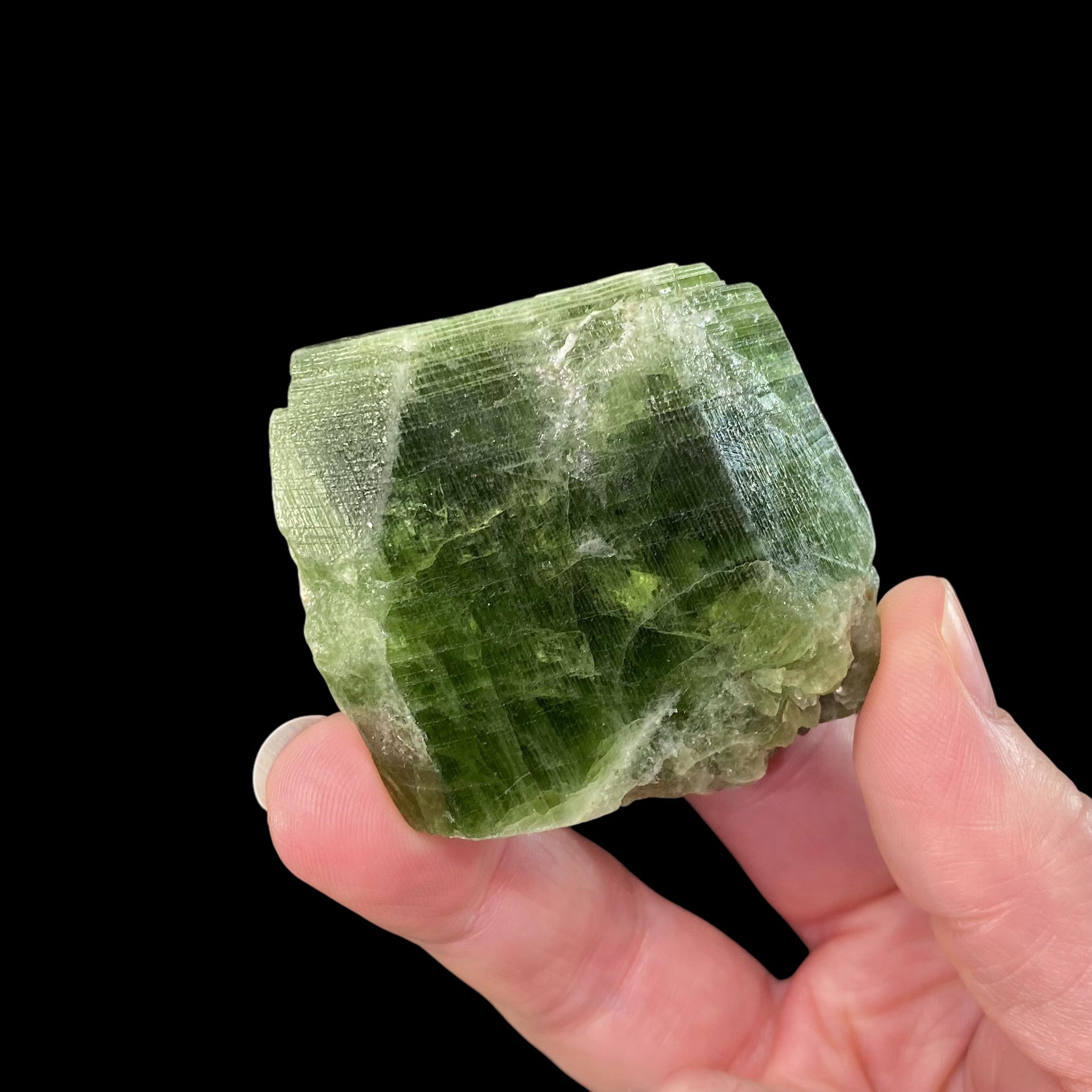Green Diopside Crystal with Unique Striations
