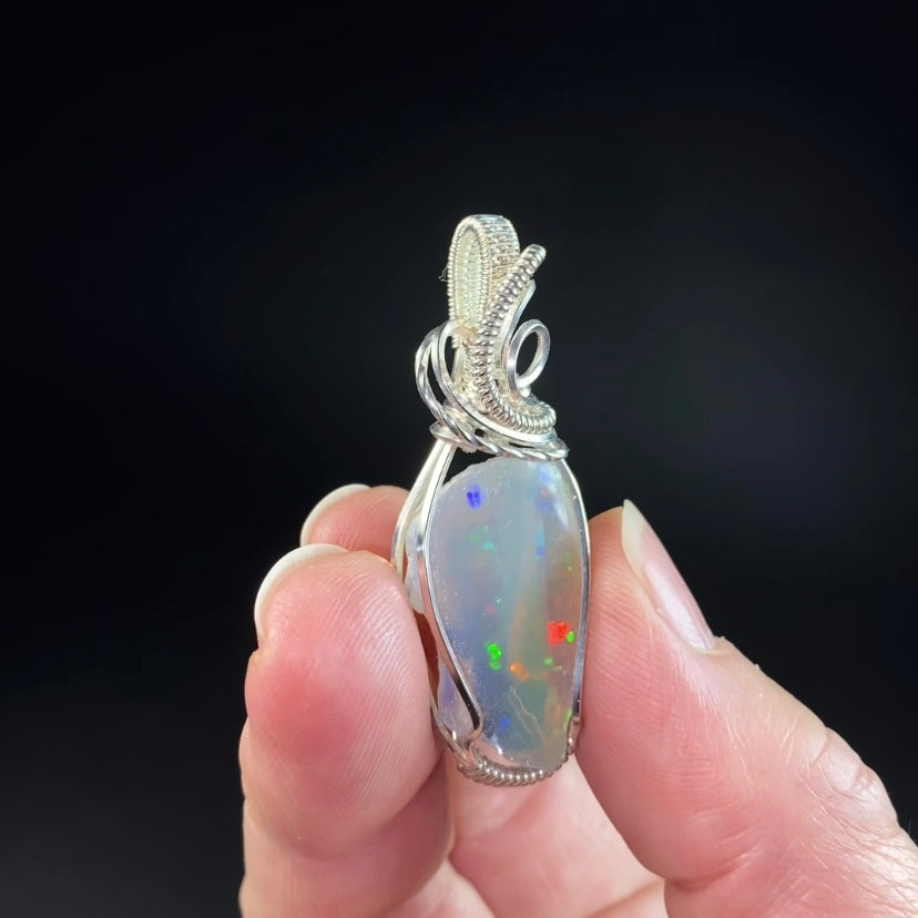 Ethiopian Welo Opal & Sterling Silver Wire Wrapped Pendant