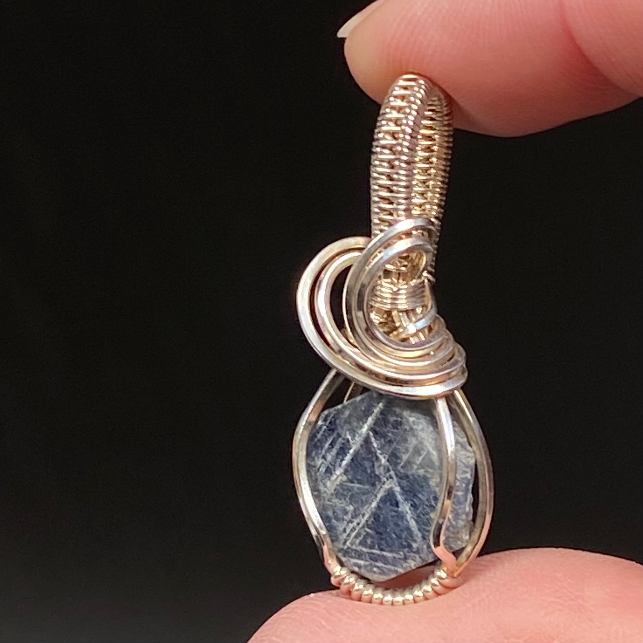 Raw Sapphire Crystal with Record Keepers & Sterling Silver Wire Wrapped Pendant