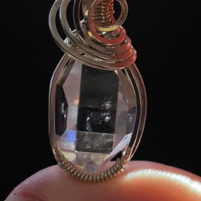 Herkimer Quartz with Phantoms & Sterling Silver Wire Wrapped Pendant