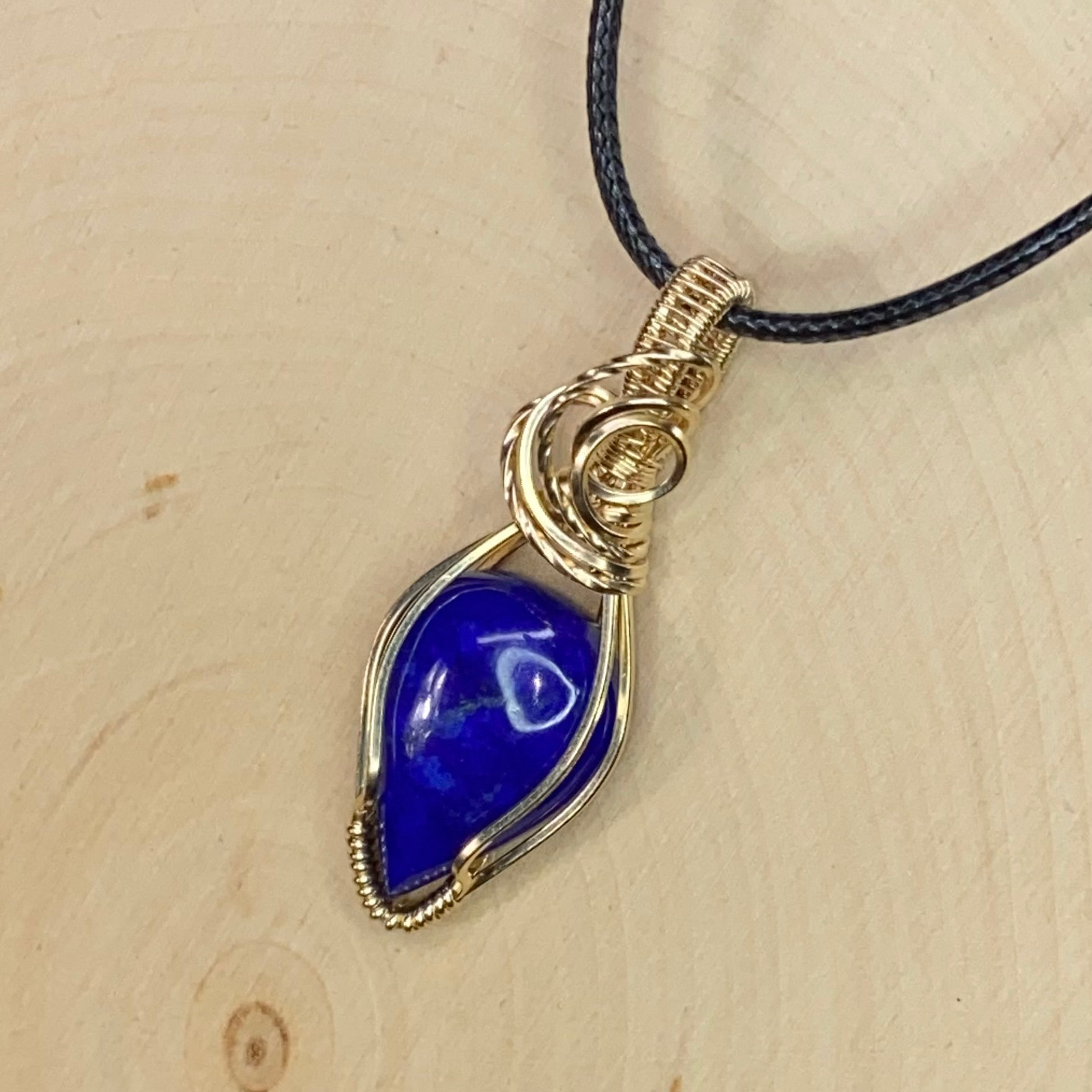 High Grade Lapis Lazuli & 14k Gold Filled Wire Wrapped Pendant