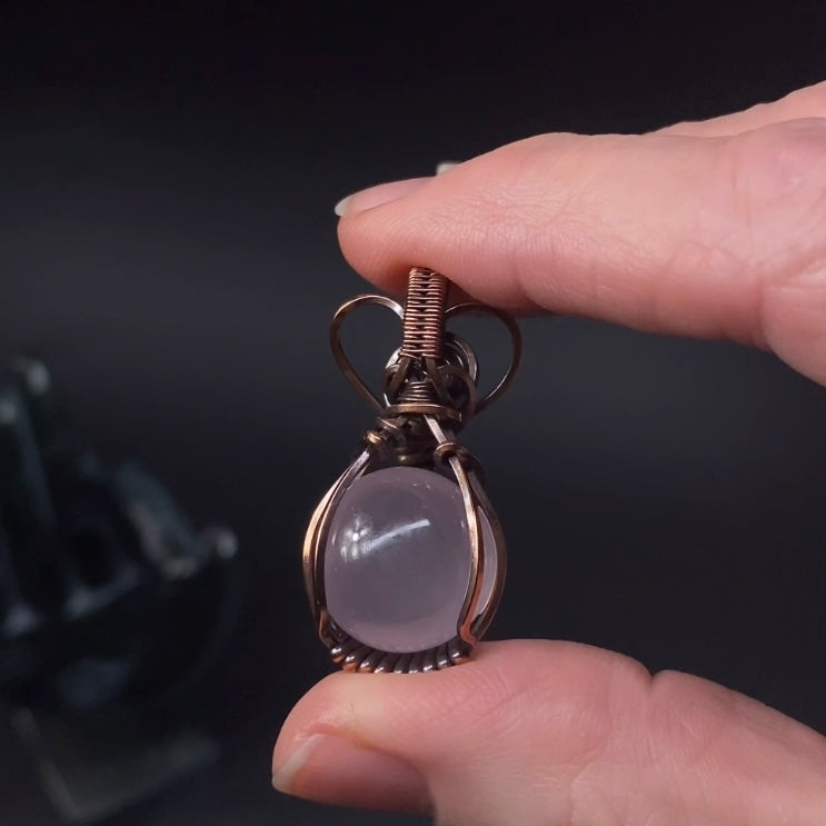 Rose Quartz Sphere and Copper Wire Wrapped Pendant